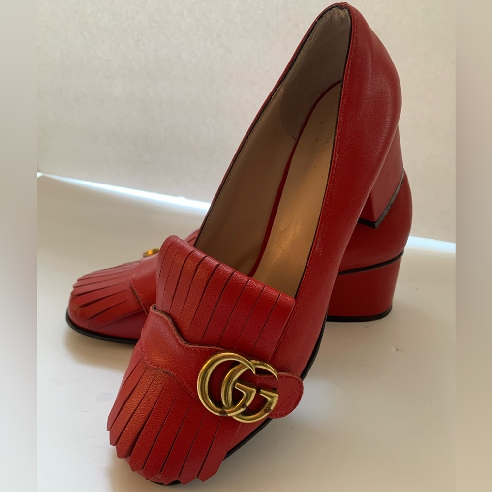 Gucci MARMOT LOAFERS SIGNATURE DOUBLE G’S SIZE 36.5 BURNT RED😍